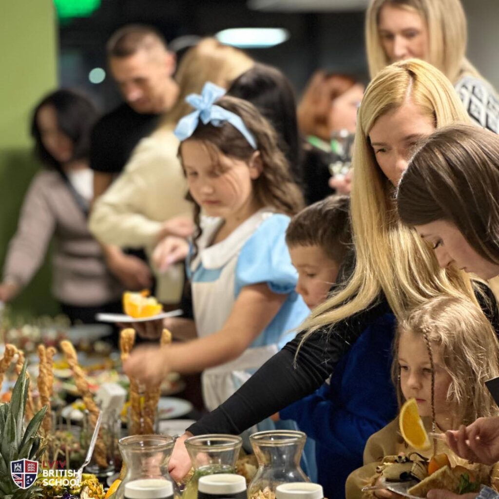 Kids and parents enjoy snacks during the event